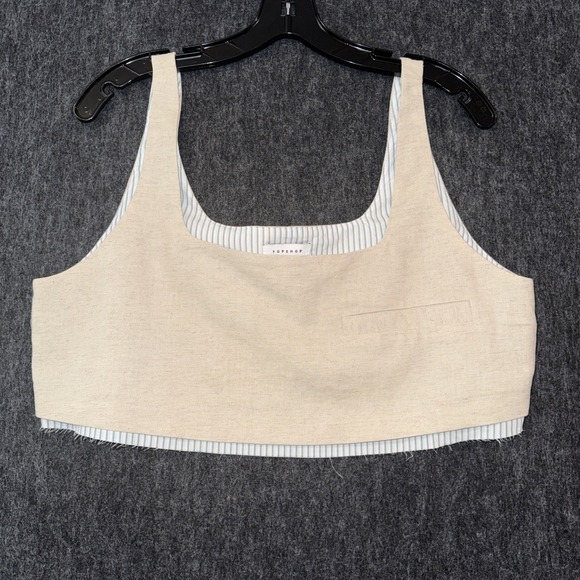 Topshop Tops - Topshop Cropped Tank Top Womens Sz 12 Beige Square Neck Minimalist Raw Hem NWOT